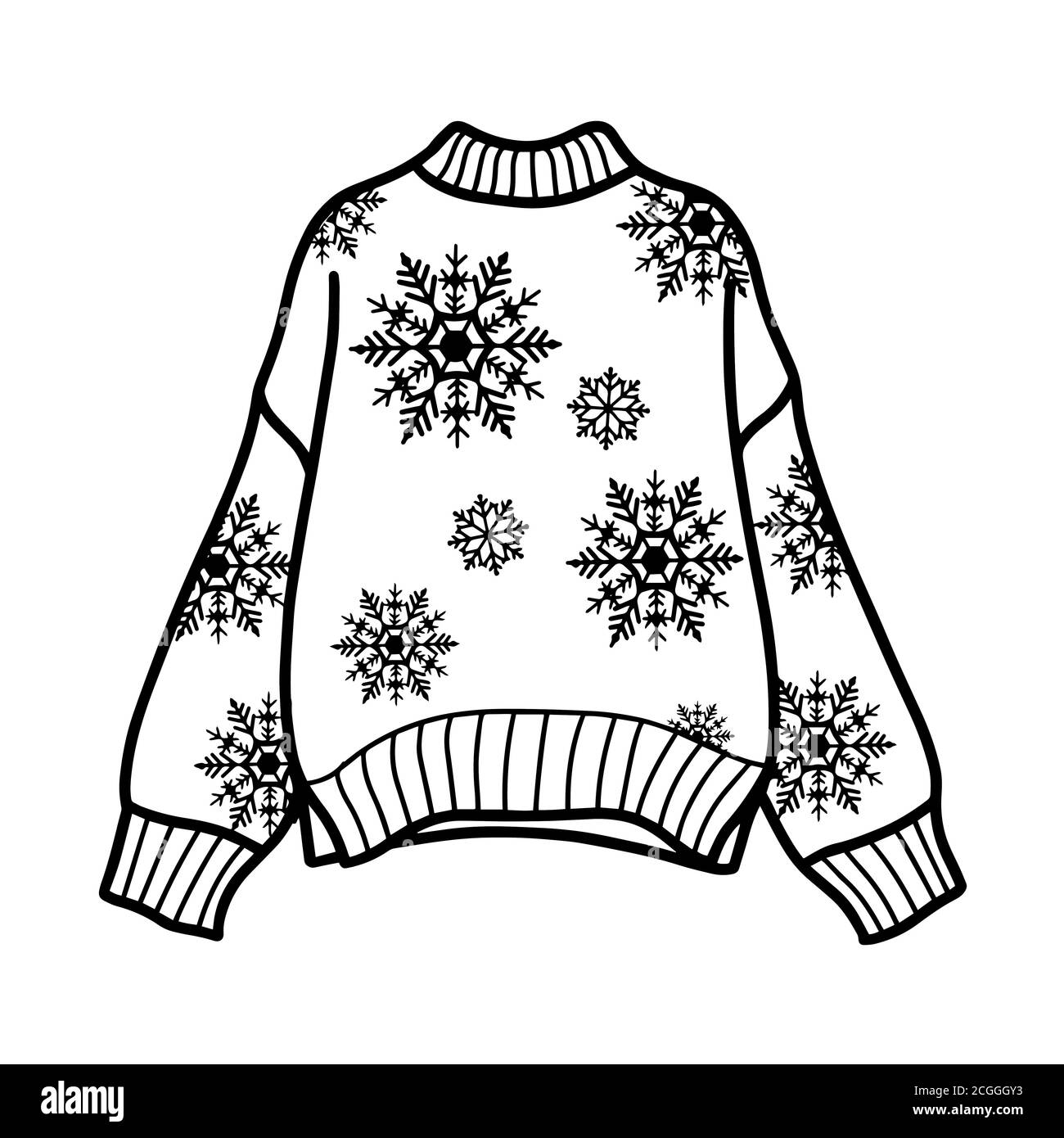 Pullover lavorato a maglia con fiocchi di neve, felpa accogliente Illustrazione Vettoriale