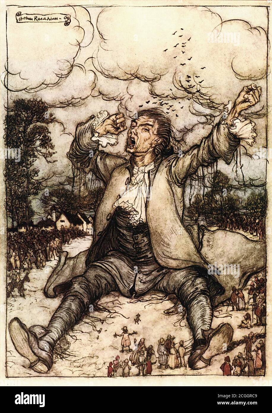 Rackham Arthur - Gulliver's Travels 1 - Gulliver rilasciato dalle corde alza... - British School - 19 ° secolo Foto Stock