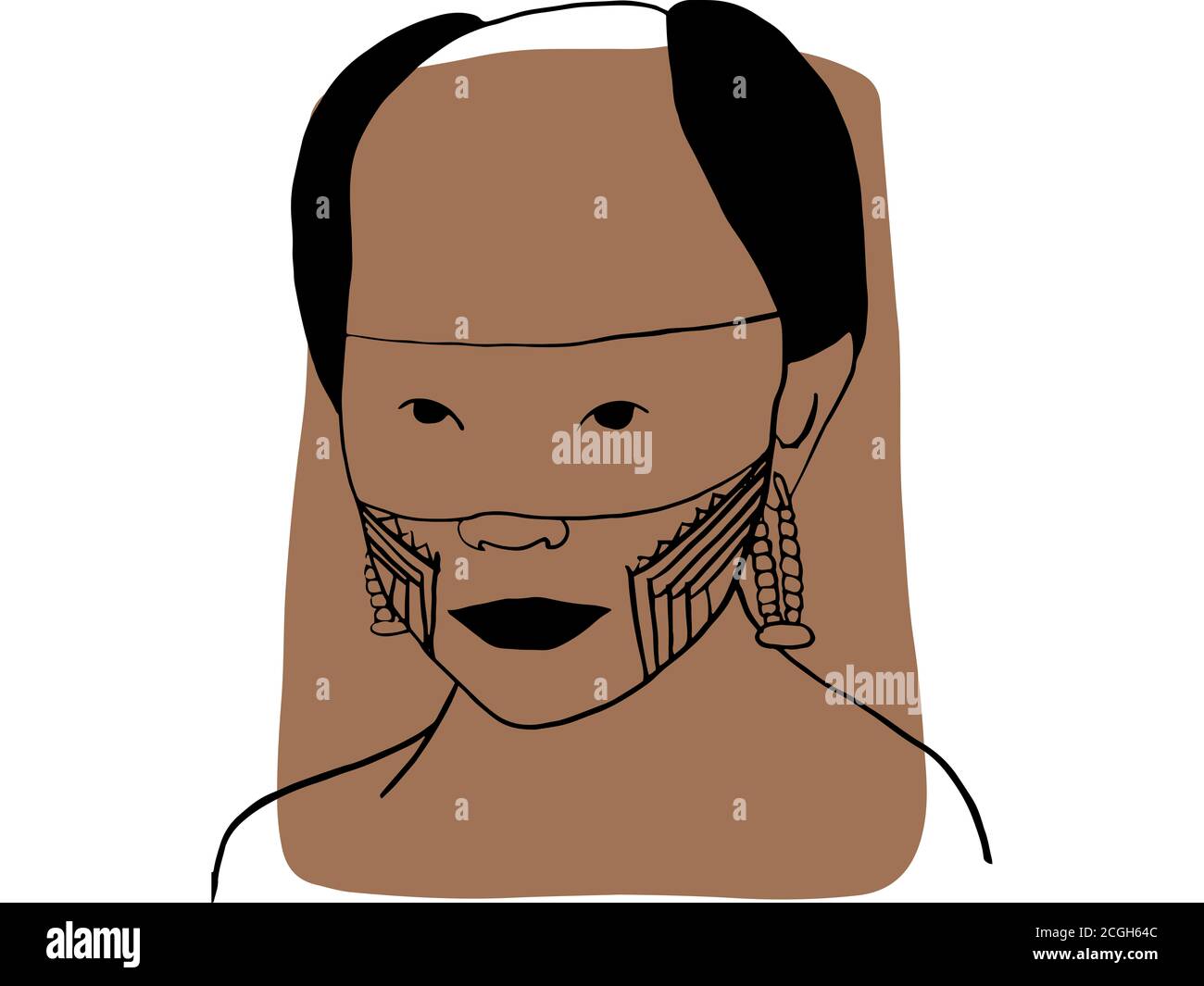 Disegnate a mano il ritratto di un uomo tribale con un campione di colore marrone. Collegazione astratta di persone e toni della pelle diversi. Concetto di diversità Foto Stock