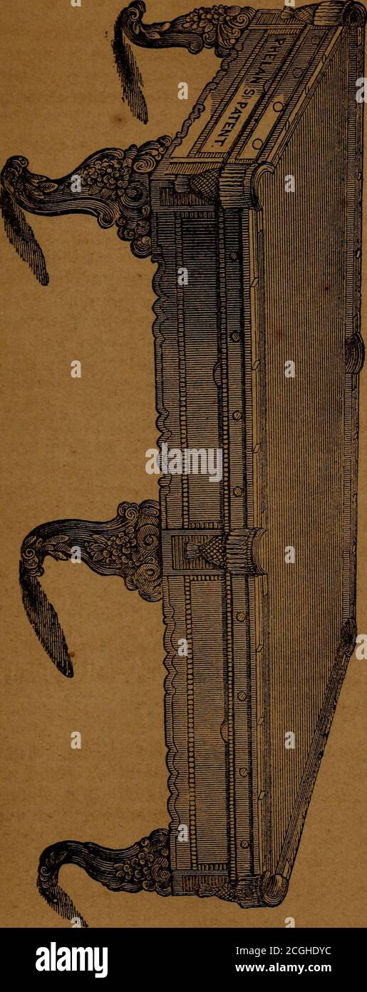 . L'aumento e il progresso del gioco del biliardo ... Con le regole del gioco . per venderli produzioni, per abbottirli in fretta e makethem di materiali inferiori, ma i produttori di themodel tabelle e cuscini di combinazione hanno lo scopo di dare al pub-lic un tavolo che sarà elegante, durevole, e, soprattutto, scientificamente corretto. L'acquirente^di tavoli da biliardo shouldrecollect la vecchia verità: Che ciò che si chiamano barganis sono sempre cari. Le successive incisioni daranno un'idea dei principali stili di tavoli fatti in casa presso la fabbrica di Biliardo Phelan. No. 1 è un'incisione di Foto Stock