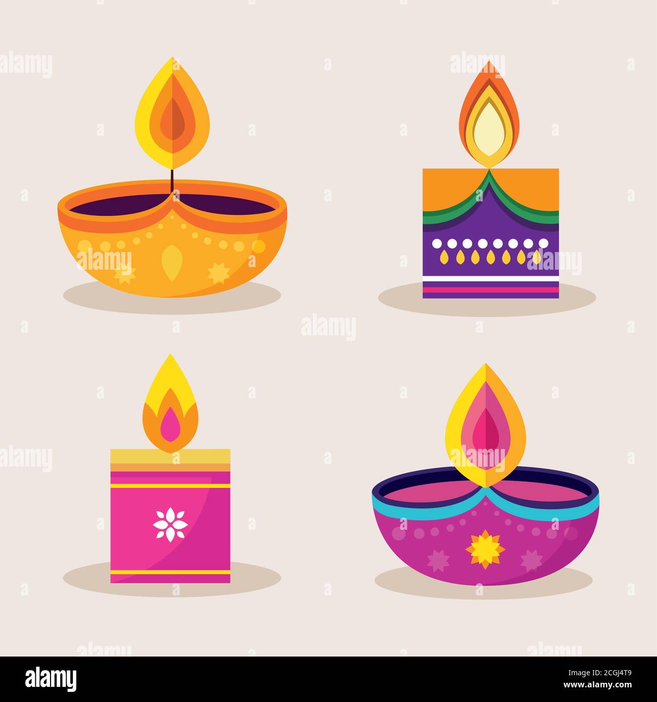 set candele di diwali festival decorazione Illustrazione Vettoriale