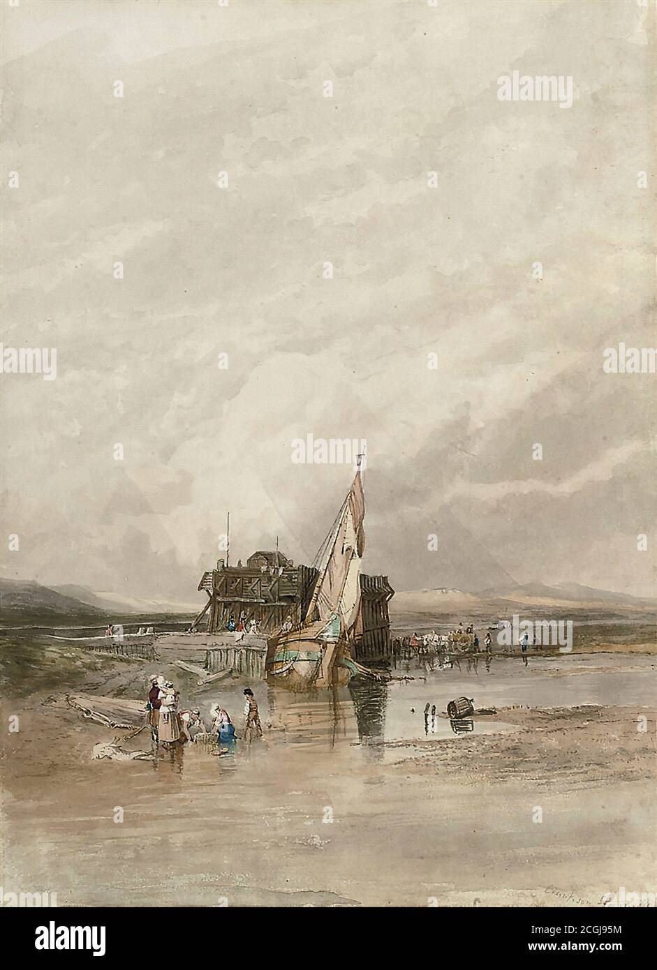 Stanfield Clarkson Frederick - pescatori sulla spiaggia Fort Rouge Calais - Scuola Britannica - 19 ° secolo Foto Stock