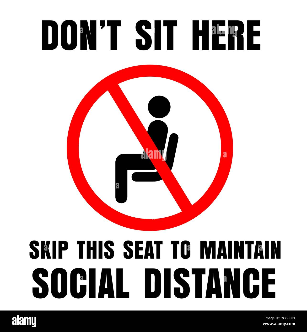 Non sedersi qui segno per i luoghi pubblici per incoraggiare la distanza sociale. Illustrazione Vettoriale