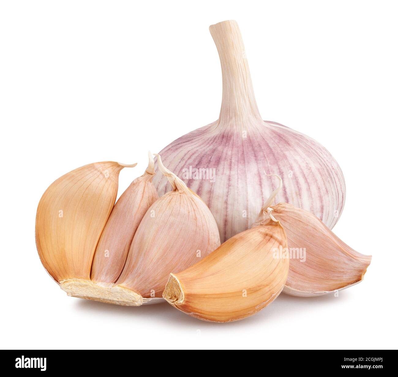 aglio sbucciato isolato su sfondo bianco Foto Stock