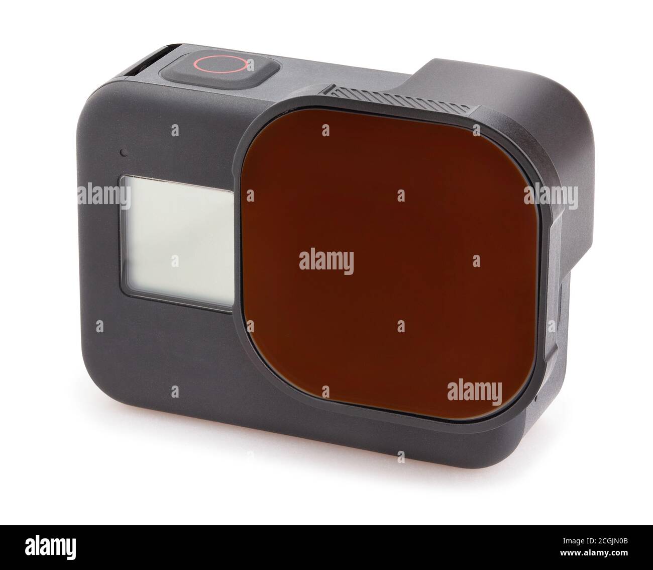 percorso del filtro a densità neutra della action camera isolato su bianco Foto Stock percorso del filtro a densità neutra della action camera isolato su bianco Foto Stock