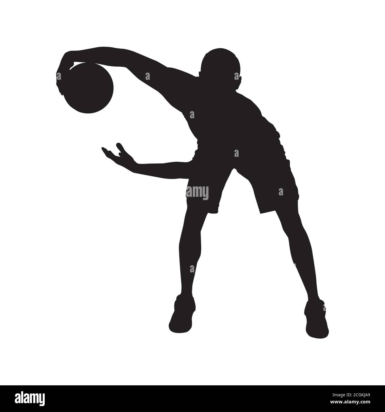 Silhouette da basket professionale con palla, illustrazione vettoriale. Basket dribbling abilità, mosse, trucchi. Illustrazione Vettoriale