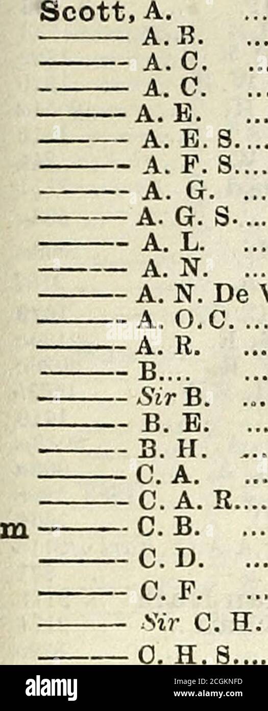 . Elenco dell'esercito . Schultse, G. A. L 173.5a Schuster, L. R 504a Schuyler.E. B. S 2027 Schwab. F 2054a Schwabe, A. G. T 14616 t C 2054a V F. S 2124 Sclater, 6VrH. C È J. 1823/ V. C 16626 Sclater-Booth,//o».J.L.E. 919a Hon.W. T.). 202 Scofell, 8. J. P 318a Scobie, I. H. MCK 795 K. M 1571 M. G. G 2084 t M. J. G 2134 R. Mack 1020a Scobie, Miss C. ... 1839A;A: VSCOBY, G... „, ... 2129 H. H l4S0a Scoffield, J 1318 Scofield, J 1739 Scollay, E. F 1732 Scollick, D. A 1620 Sconce, J 1930 Sconor, W. G 644 Scoones.F.T.P 2013a G. A. P 921 T. C I434&lt;i Scotchburn, W 2099 • • W. V 2054a Scozia, A. G 1450a; D. Foto Stock