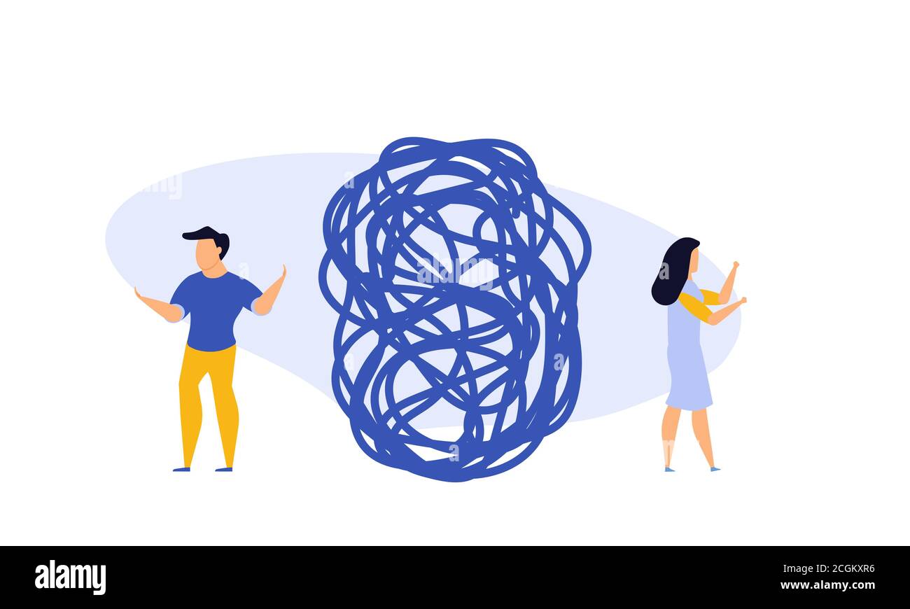 Sfida aziendale realizzazione vettore di avanzamento del lavoro. Intricato groviglio concettuale astratto strategia gioco di squadra di persone illustrazione. Soluzione di clew cura a sfera Illustrazione Vettoriale