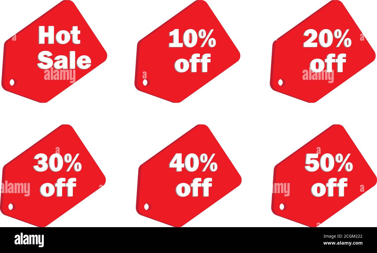 Tag promozionali per la vendita a caldo e sconti. Illustrazione Vettoriale