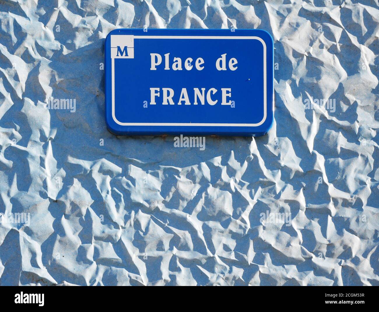 Cartello stradale in Francia chiamato 'Place de France'. Foto Stock