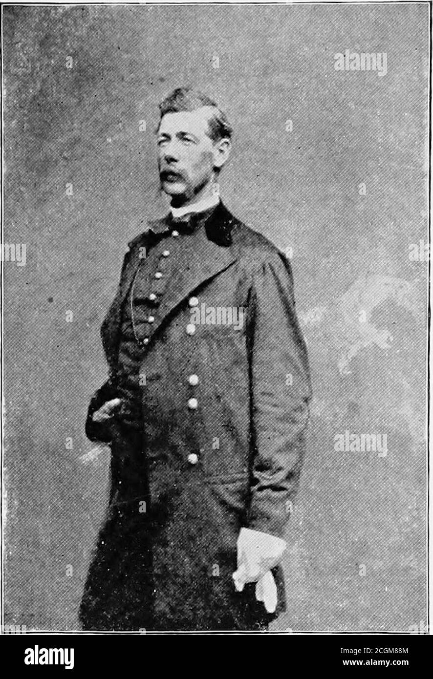 . Storia della ventitreesima fanteria volontaria della Pennsylvania, Birney's Zouaves; tre mesi & tre anni di servizio, Guerra civile . Gly postato in un frutteto di pesche alla parte posteriore e tra la batteria e Palmer. A destra di Palmer c'era un campo di avena, inclinato verso la parte anteriore e costeggiato a destra da una palude aggrovigliata e da una riva boscosa. Questo era il mio diritto ed era detenuto dal generale Howe. Nel corso della mattina fu riimposto da parte del comando di Abercrombies, e l'equilibrio occupò il terreno con Palmer. La mia stessa artiglieriaessendo diverse miglia alle spalle, il generale Heintzelman mi ha mandato una batteriaper la mia destra, b Foto Stock