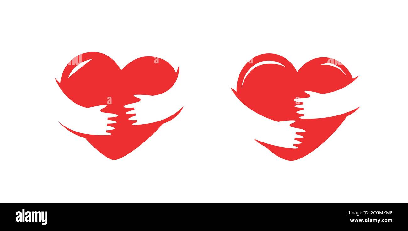 Simbolo del cuore con le mani in mano. Logo di amore, salute, carità Illustrazione Vettoriale
