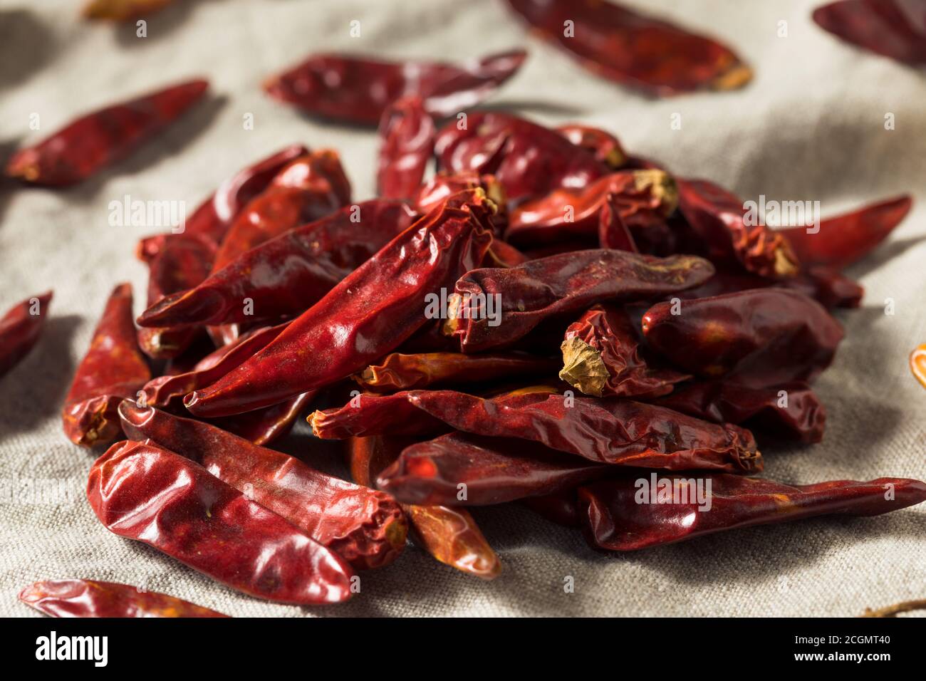 Peperoni rossi secchi organici indiani Sanaam pronti a cuoci Foto Stock