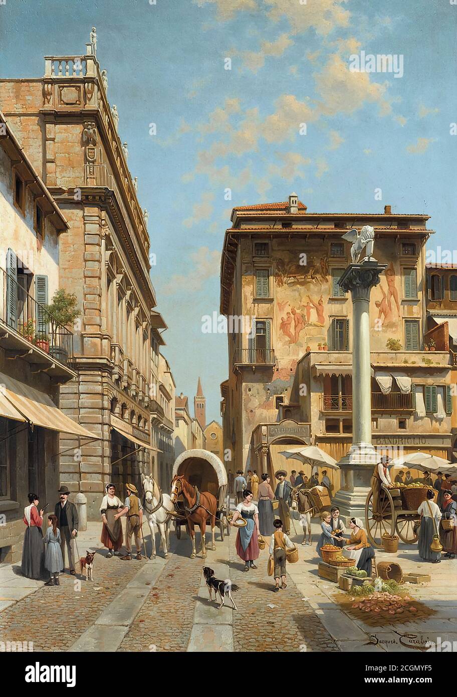 Carabain Jacques Francois - Piazza delle Erbe Verona 1 - Scuola Belga - 19 ° secolo Foto Stock