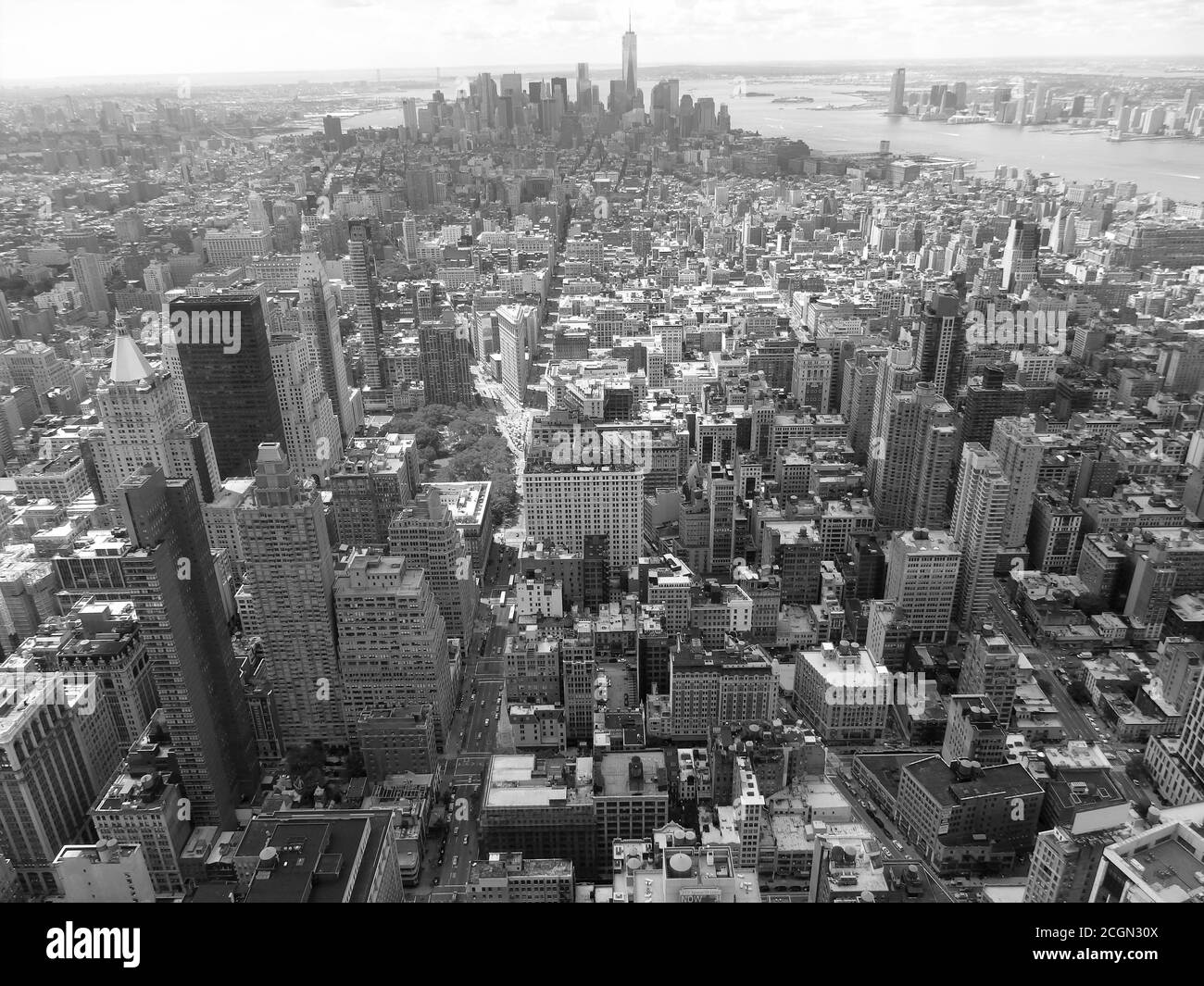 La vista dall'Empire state Building, guardando verso One World Trade Center, New York City, Stati Uniti Foto Stock