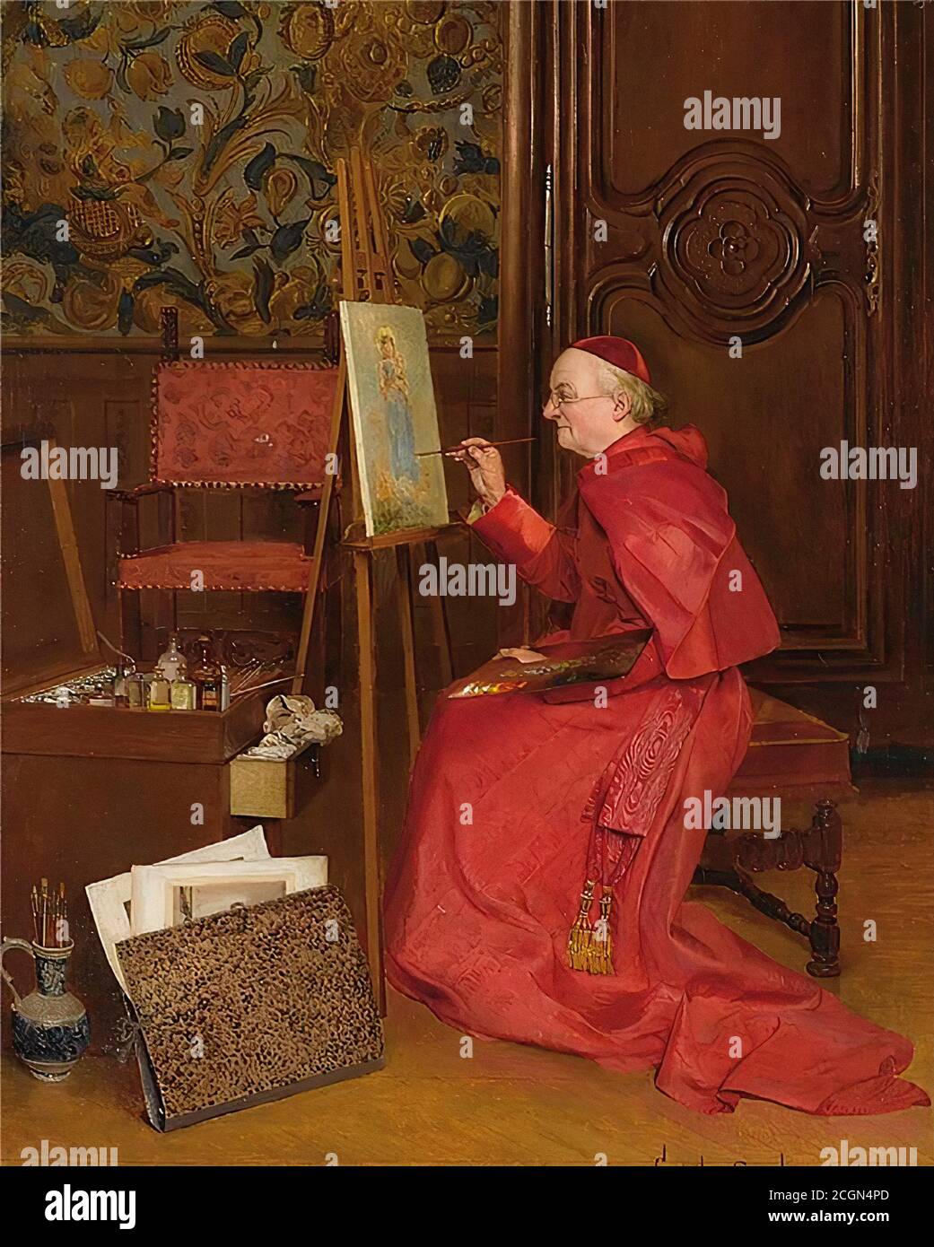 Croegaert Georges - l'artista al lavoro - Scuola Belga - 19 ° secolo Foto Stock