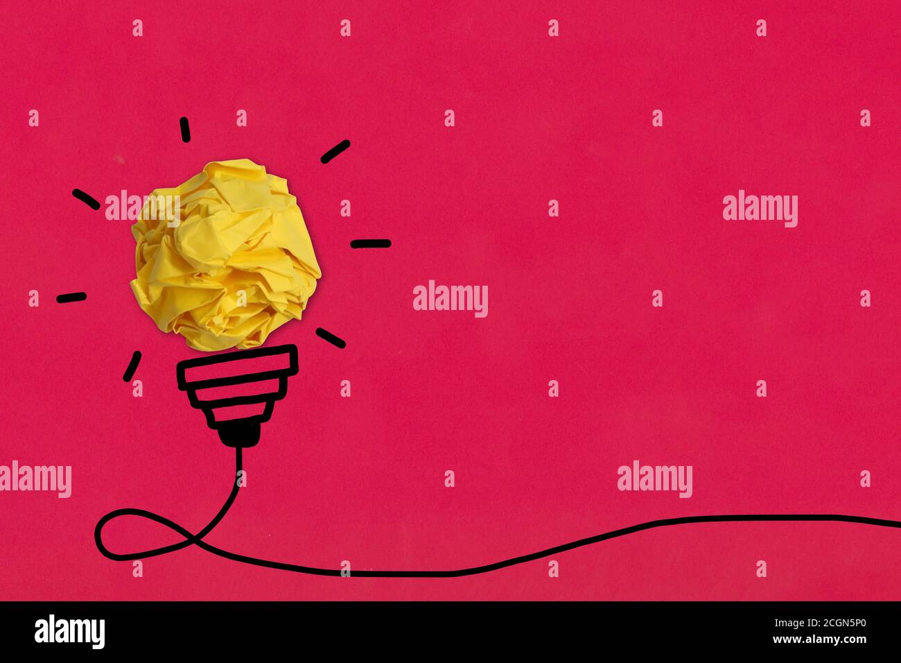 Carta arrotondata sferica e linea nera disegnata a mano idea lampadina e hanno spazio di copia. Foto Stock