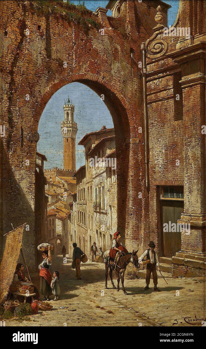 Carabain Jacques Francois - Geanimeerd Italiaans Straatje - Scuola Belga - 19 ° secolo Foto Stock