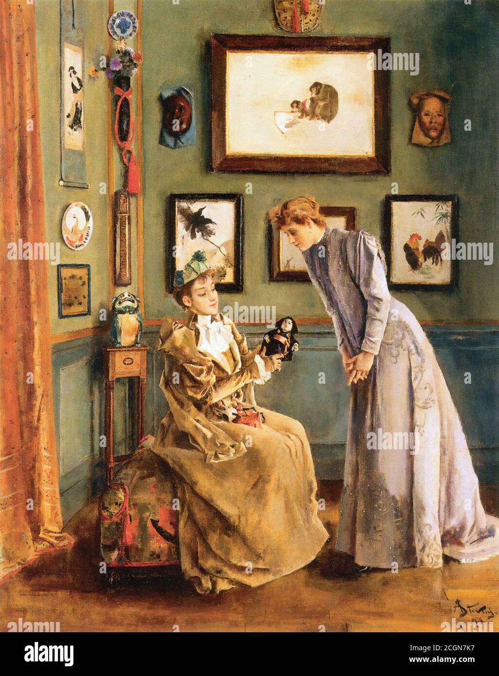 Stevens Alfred - Femme a la Poupee Japonaise - Belga Scuola - 19 ° secolo Foto Stock