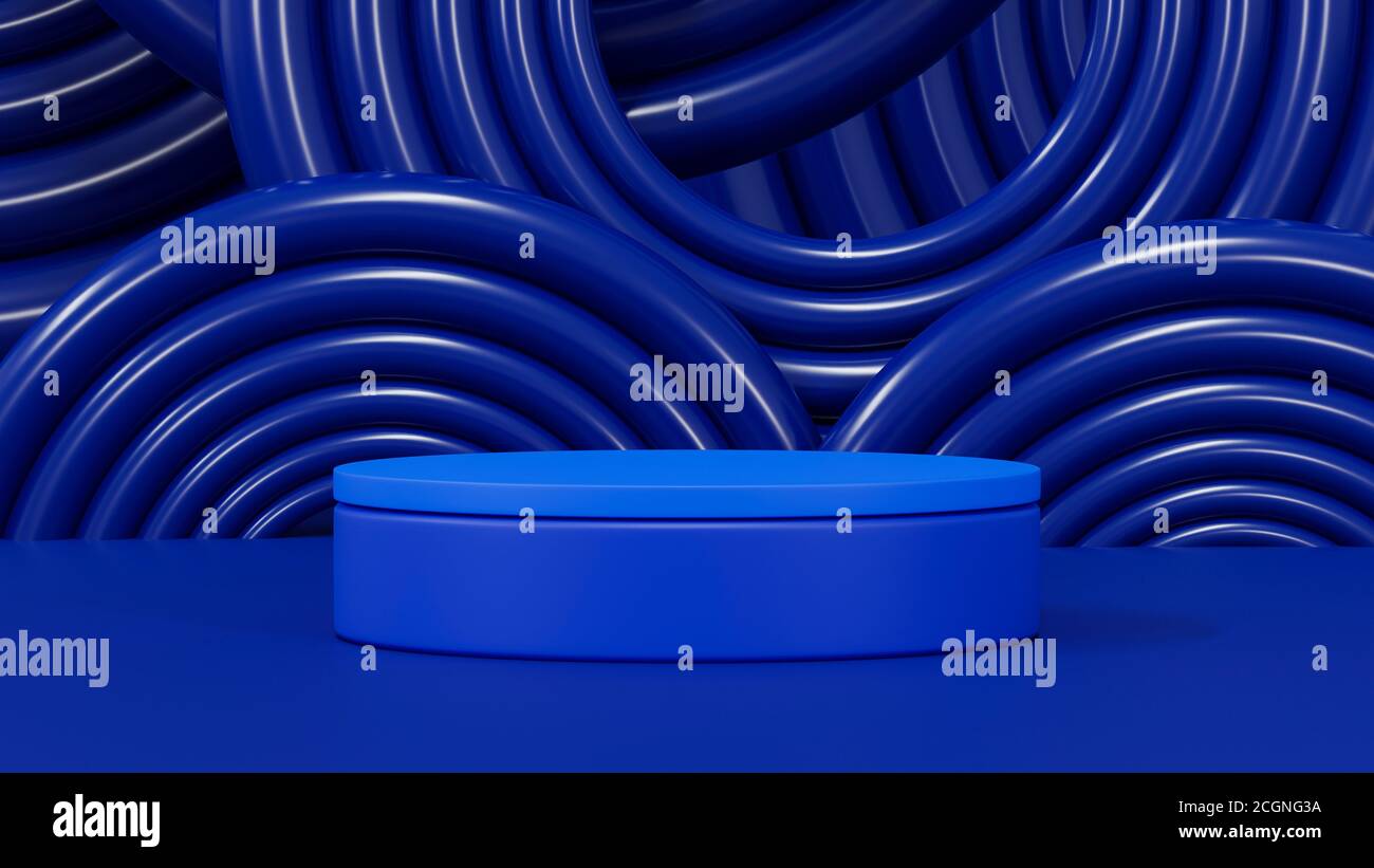 3d rendering vuoto podio cilindro blu con sfondo a spirale. Foto Stock