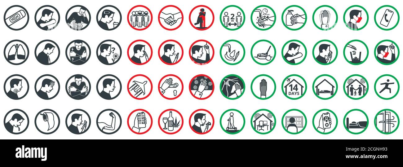 Malattia di coronavirus sintomi di COVID-19 e misure di protezione di base COVID-19 Illustrazione Vettoriale