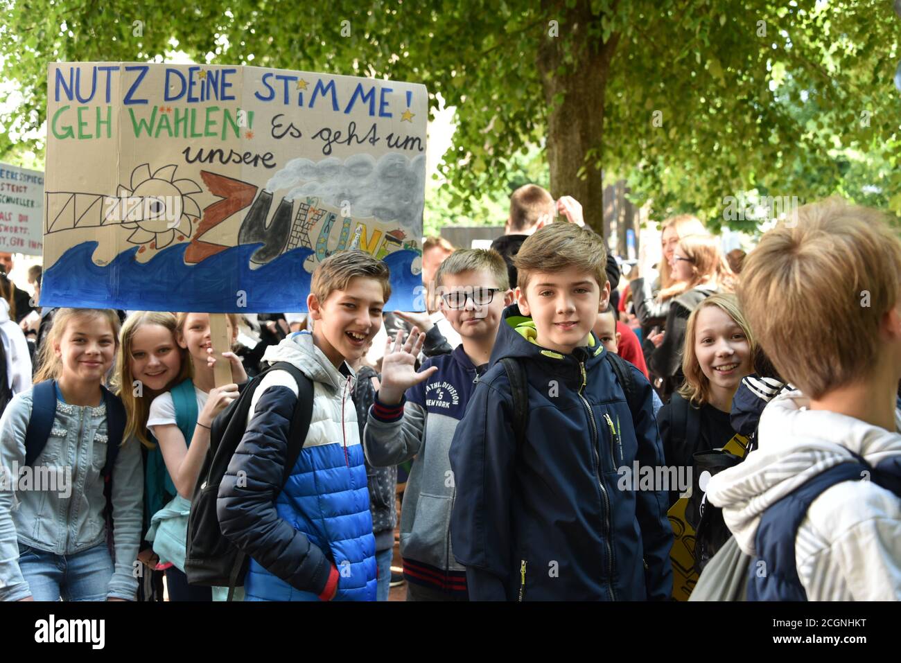Global Climate March / Climate Strike / protesta a Duesseldorf, Germania Foto Stock