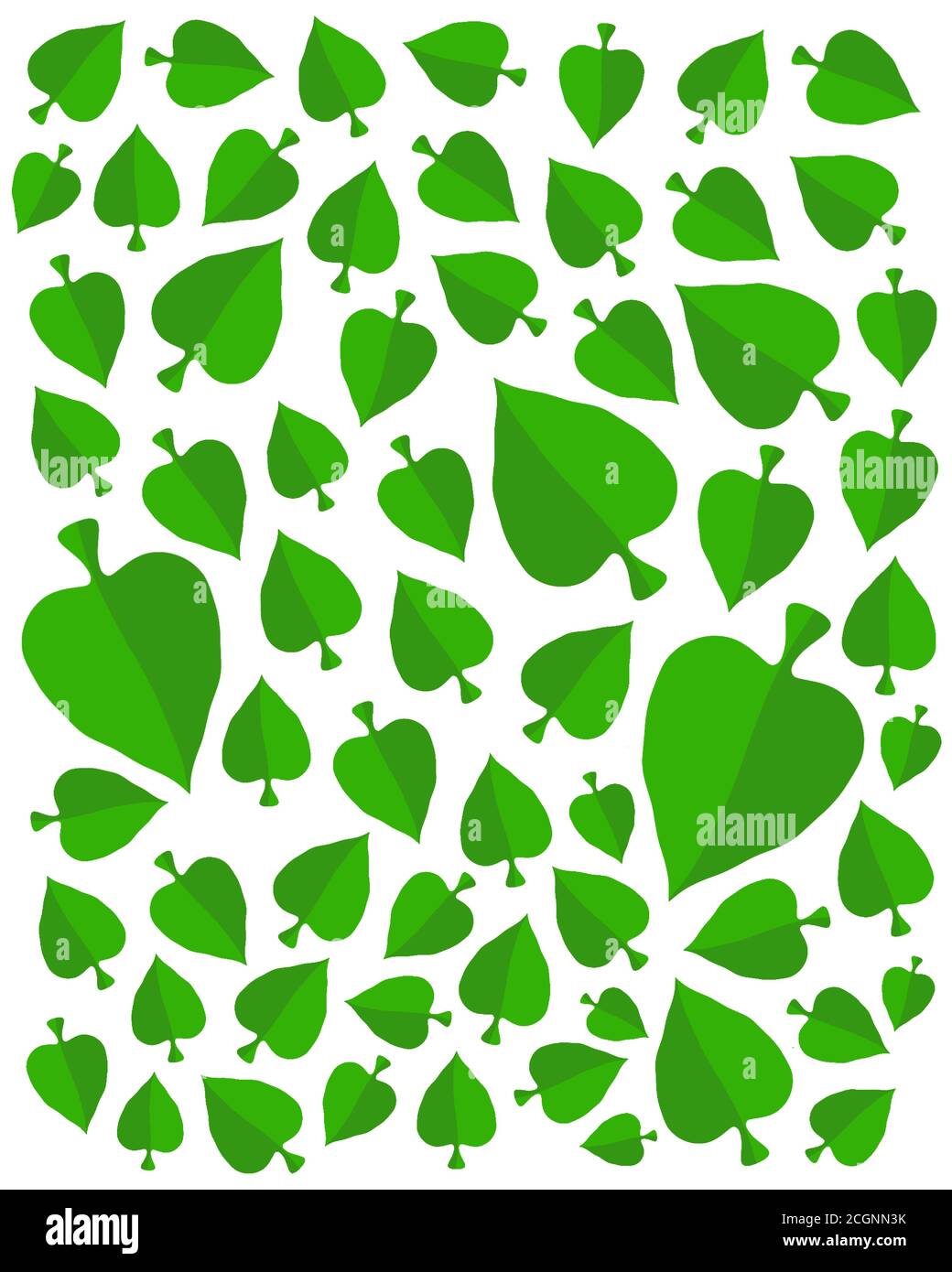 Un semplice asso verde di picche o foglie verdi di albero di ficus senza giunture su sfondo bianco. Stock vettoriale. Illustrazione Vettoriale