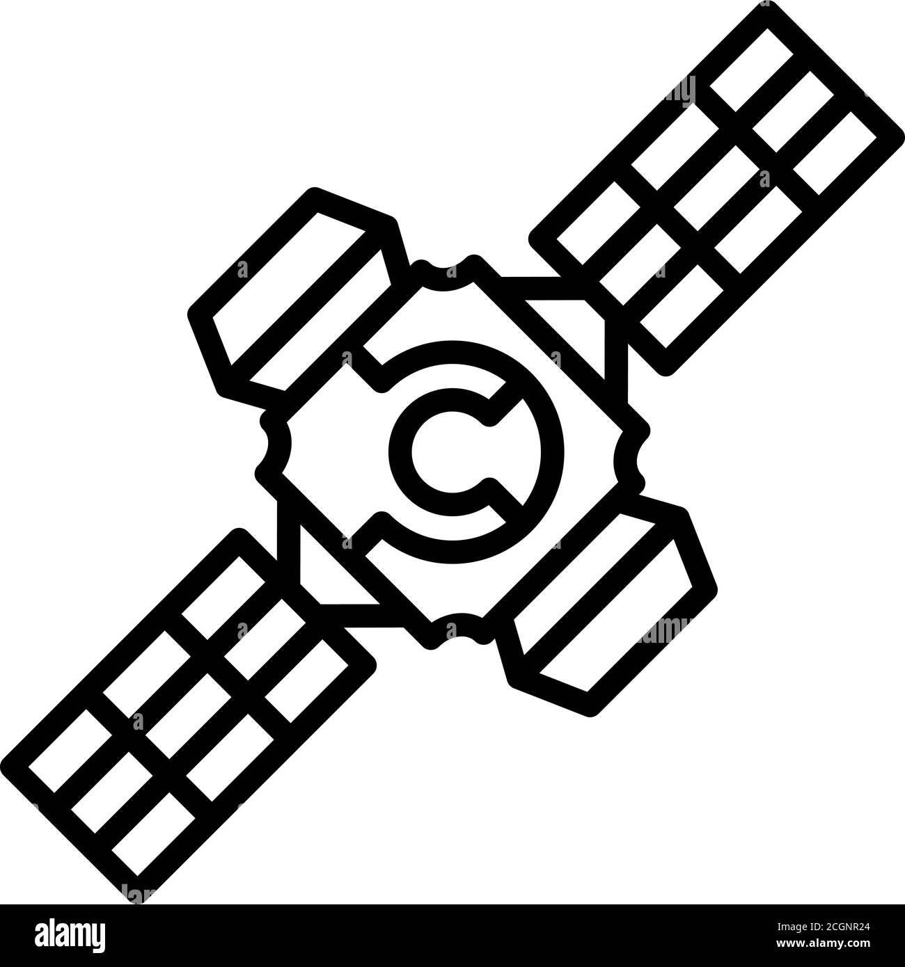 Icona del sistema della stazione spaziale, stile del contorno Illustrazione Vettoriale
