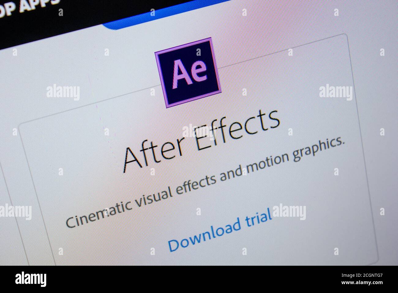 Ryazan, Russia - 11 luglio 2018: Adobe After Effects, il logo del software sul sito ufficiale di Adobe Foto Stock