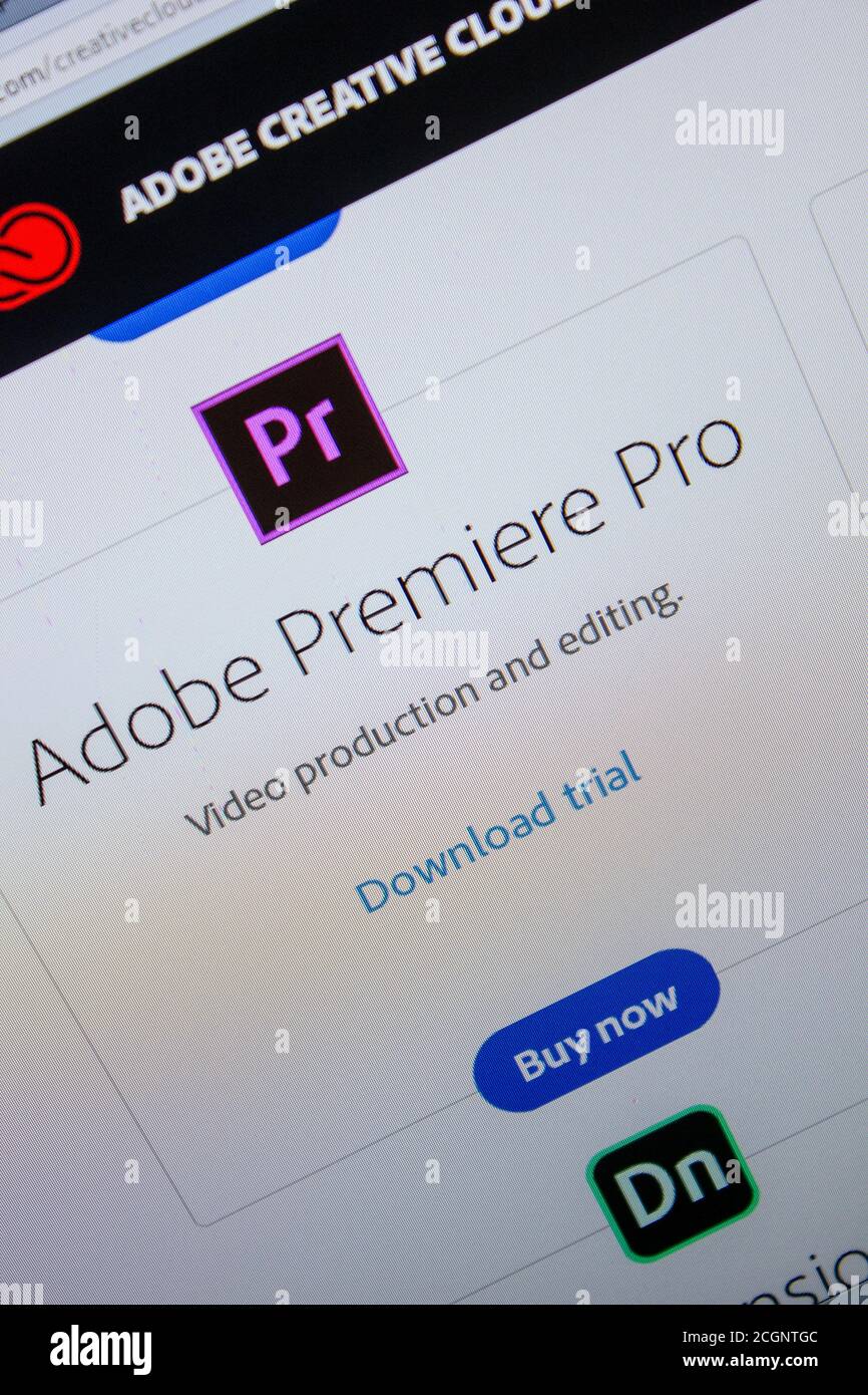 Ryazan, Russia - 11 luglio 2018: Adobe Premiere Pro, il logo del software sul sito ufficiale di Adobe Foto Stock