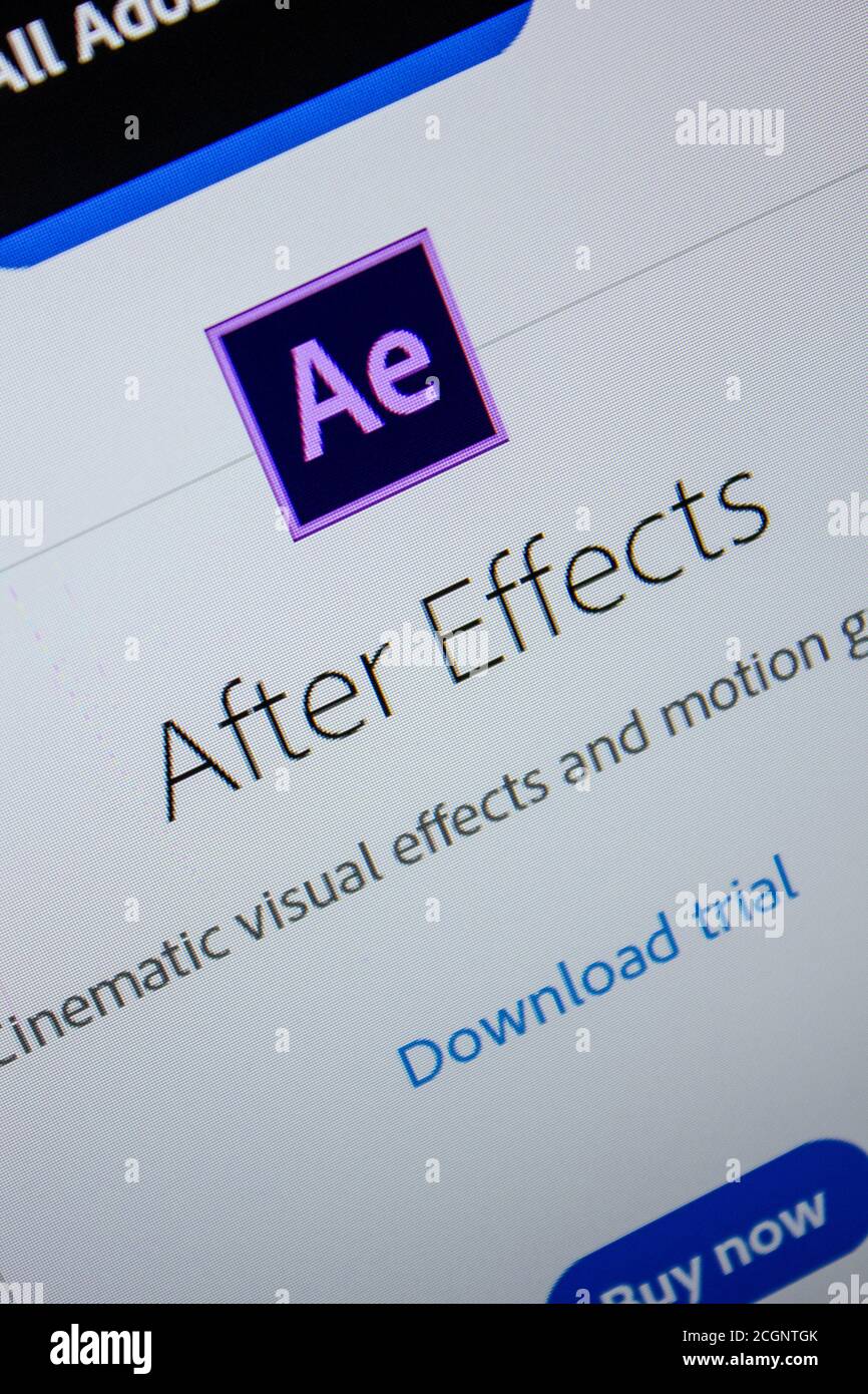 Ryazan, Russia - 11 luglio 2018: Adobe After Effects, il logo del software sul sito ufficiale di Adobe Foto Stock