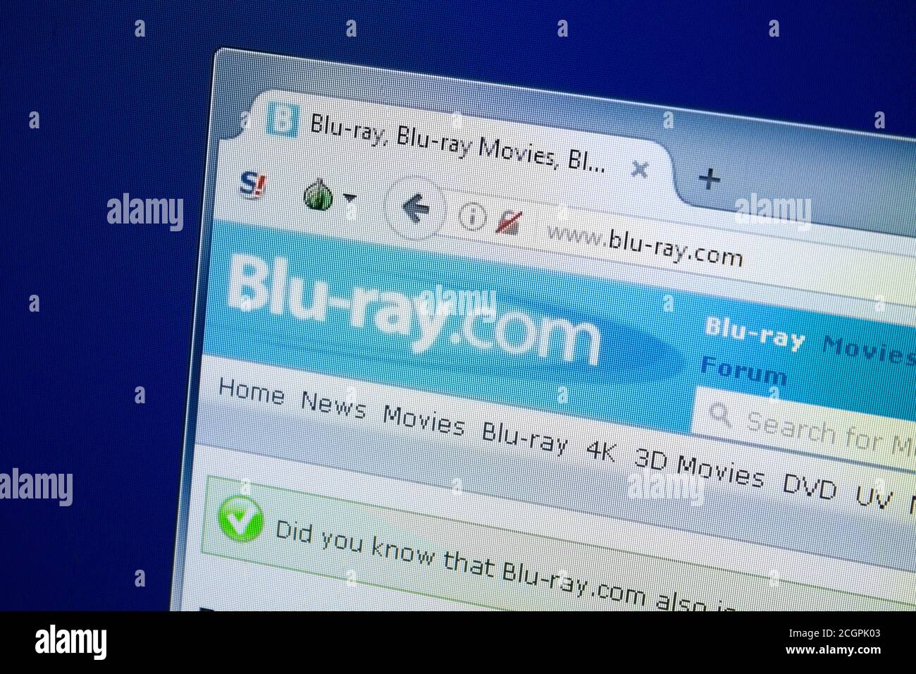 Ryazan, Russia - 26 agosto 2018: Homepage del sito web Blu-Ray sul display del PC, URL - Blu-Ray.com. Foto Stock