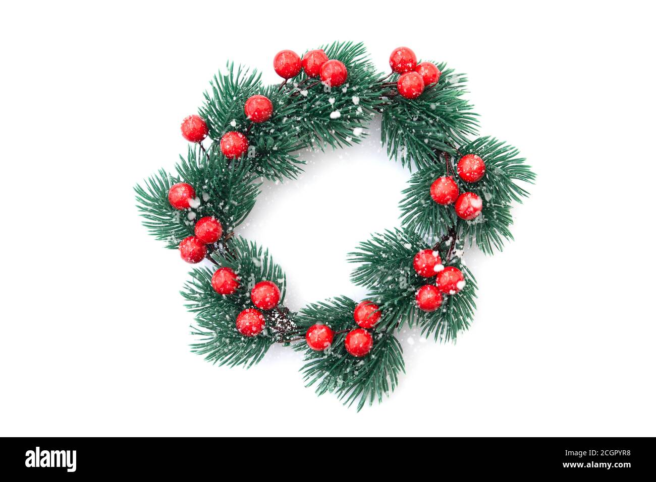 Corona di Natale per decorazione di Capodanno isolato su bianco Foto Stock
