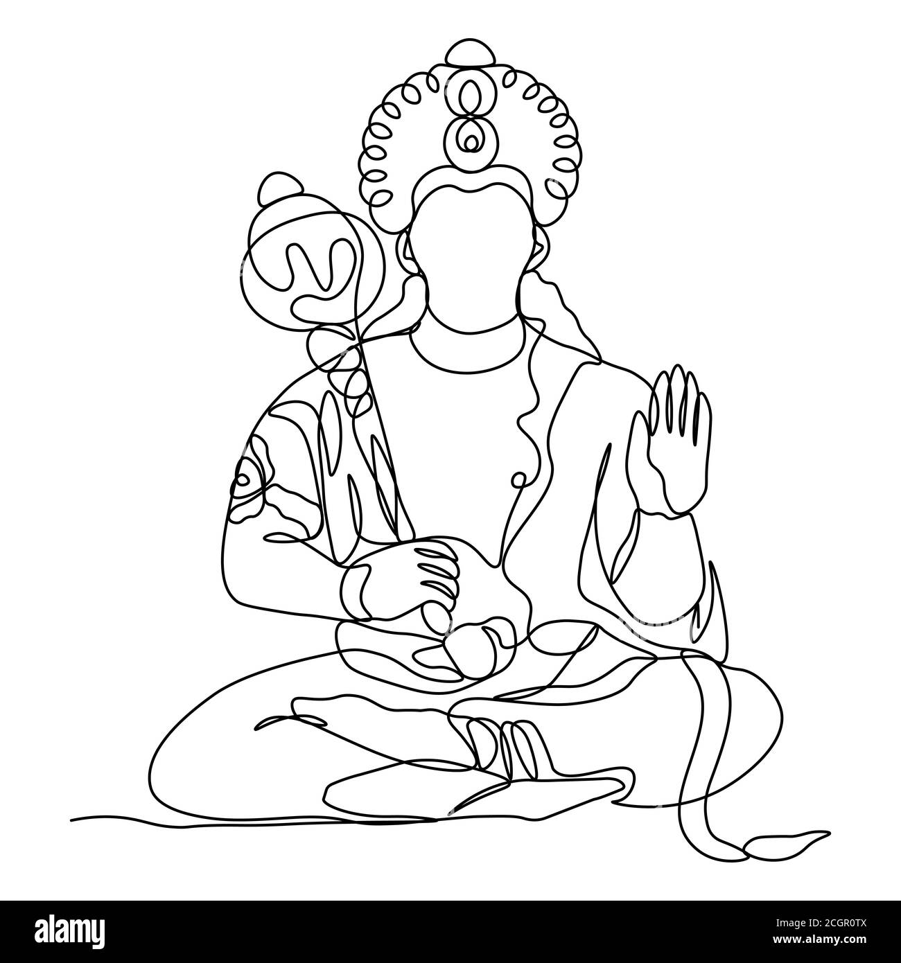 disegno a linea continua. Hanuman Silhouette Dio Illustrazione Vettoriale