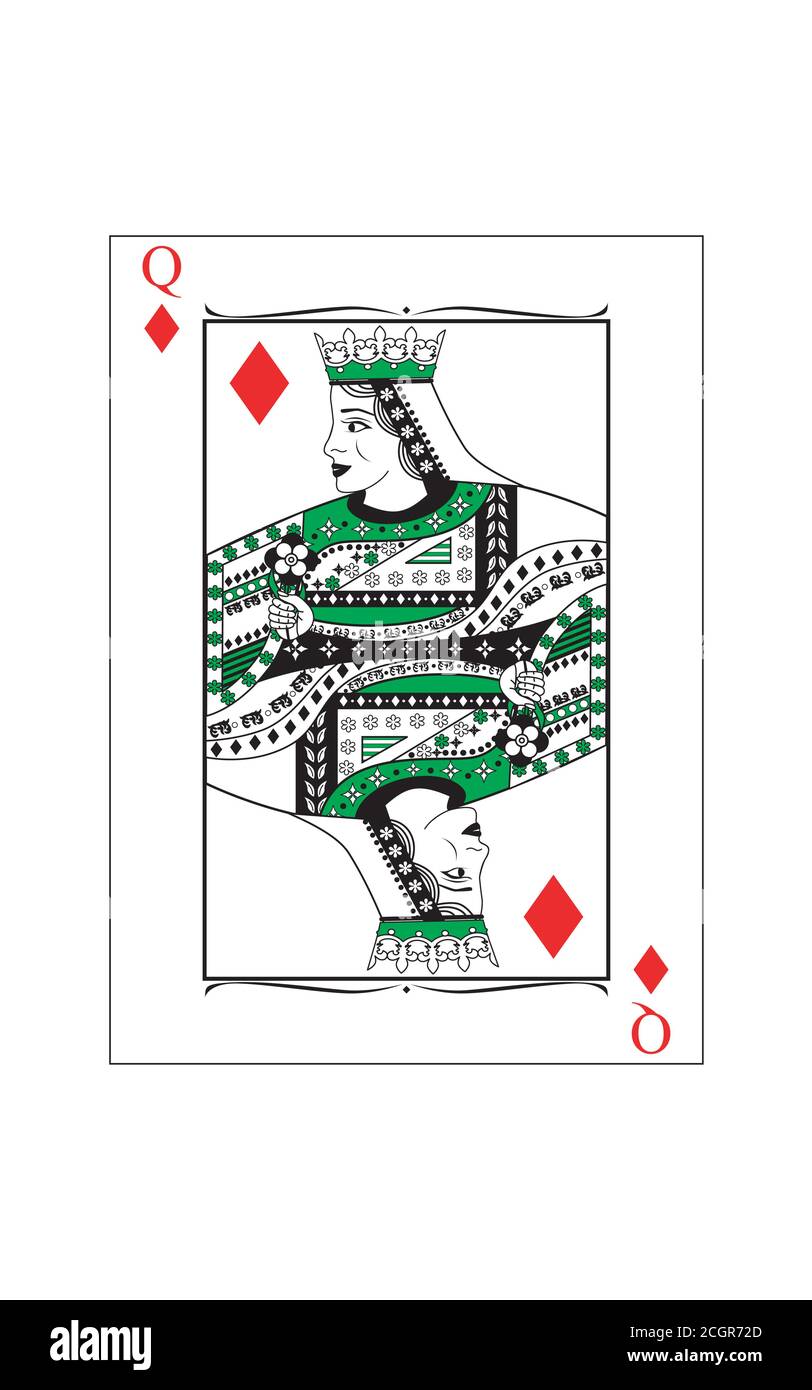 La bella carta della regina dei diamanti in stile classico. Illustrazione Vettoriale