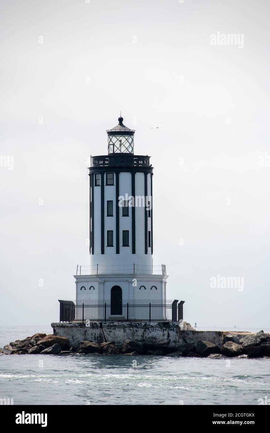 Ingresso al faro di Angels Gate al porto di Los Angeles, San Pedro, California. Faro del porto di Los Angeles Foto Stock