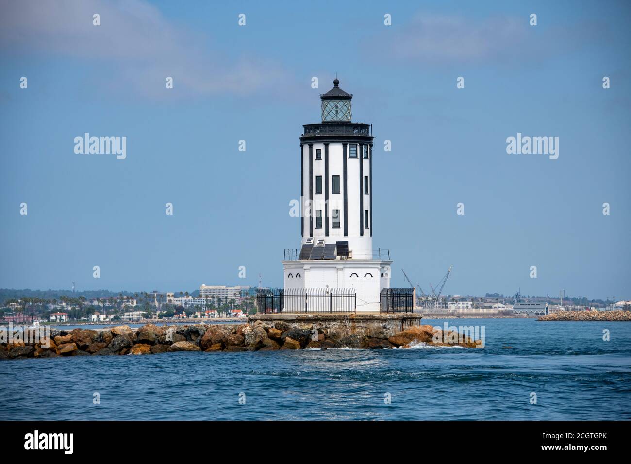 Ingresso al faro di Angels Gate al porto di Los Angeles, San Pedro, California. Faro del porto di Los Angeles Foto Stock