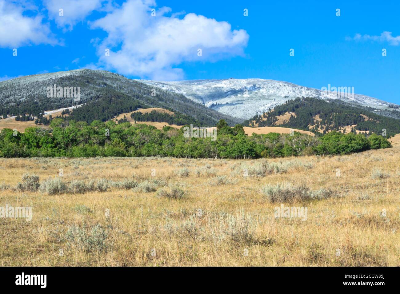 le montagne di elkhorn si sono spolverate con una neve di fine estate vicino a winston, montana Foto Stock