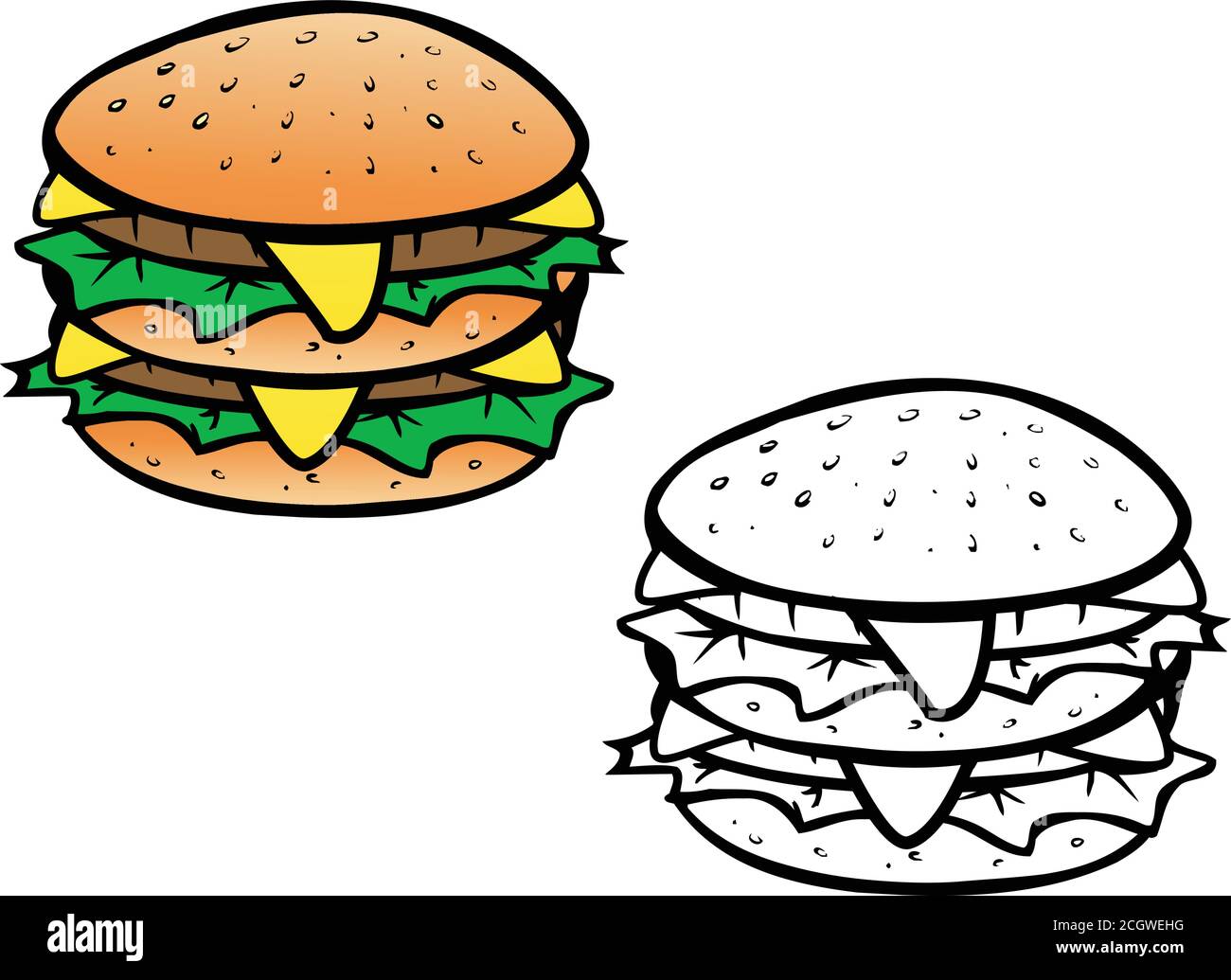 illustrazione vettoriale cartoon di un libro da colorare cheeseburger Illustrazione Vettoriale