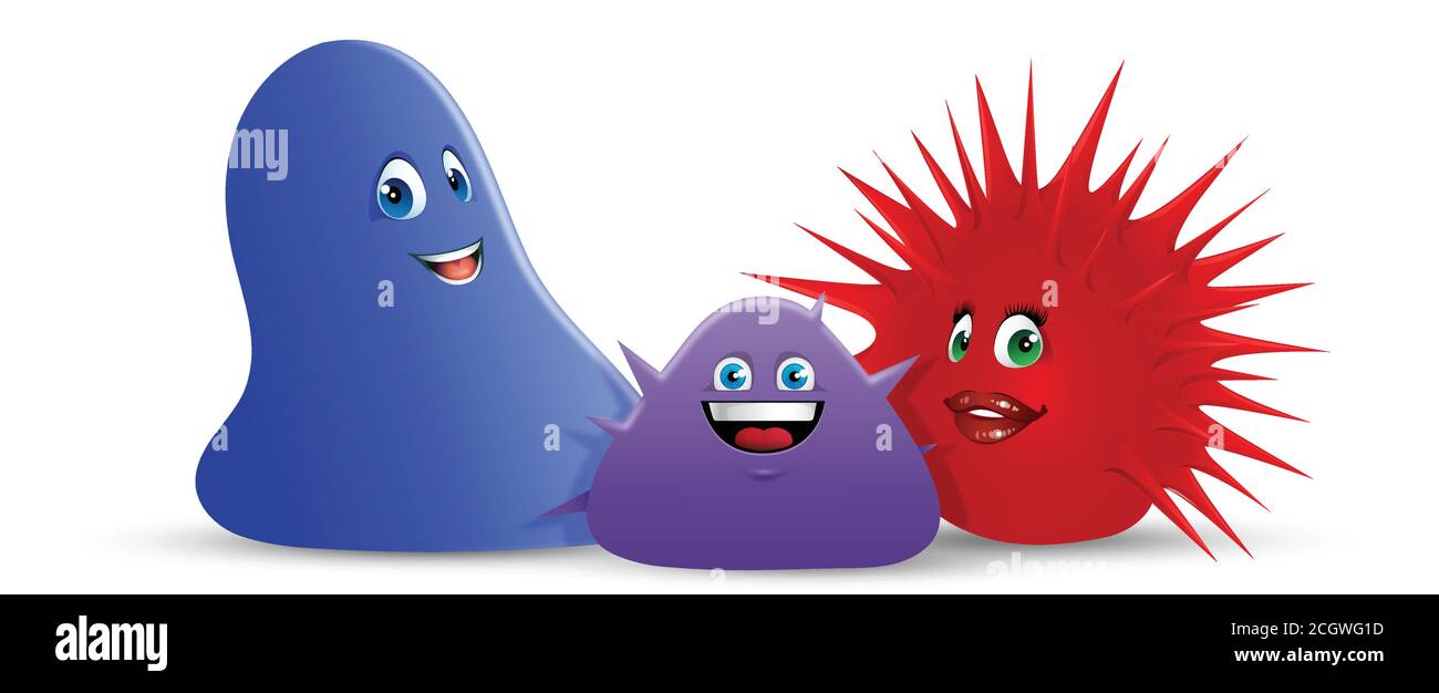 illustrazione vettoriale cartoon di un blob e di creature spiky Illustrazione Vettoriale
