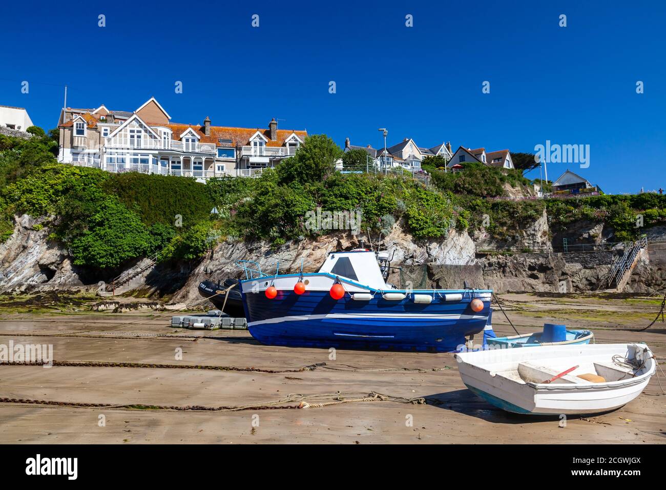 Bella giornata estiva al porto di Newquay sulla Cornovaglia Nord Costa Cornovaglia Inghilterra Regno Unito Europa Foto Stock