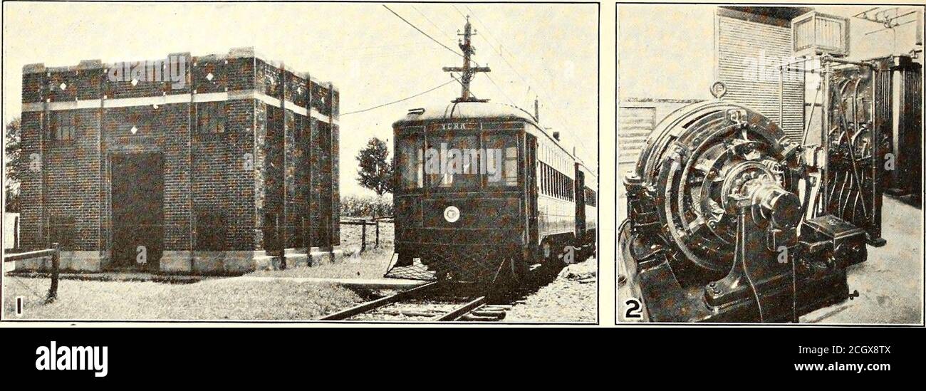 . Giornale ferroviario elettrico . 15.7 km circa da York a Gifts Runvicino alla fine della linea. Entrambe queste stazioni, insieme alle apparecchiature di controllo automatico, sono state installate dalla Westinghouse Electric & Manufacturing COM-pany. Quanto sono compatti e attraenti possono essere osservati dalle fotografie riprodotte. Operatingi risultati di queste stazioni sono stati completamente soddisfacenti. L'esperimento ha dimostrato che la stationis Martins fuori ventotto minuti di ogni ora con normalservice. Entrambe le stazioni sono dotate di relè di uscita a bassa corrente continua con un'impostazione di tempo di dieci minuti, che è usato perché thi Foto Stock