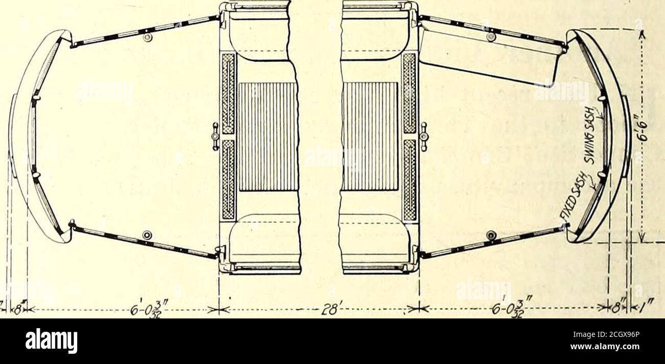 . Giornale ferroviario elettrico . FIG. PNEUMATICO 6 J-IN. PORTA CENTRALE ENGINEON NUOVA BRIGHTON AUTO. FIG. 3-ESTREMITÀ DEL MOTORE DELLA PORTA DI CARICO, LEVE DI COMANDO, DISPOSIZIONE DEI SEDILI, ECC. FIG. 4-DISPOSIZIONE DELLA PIATTAFORMA DEI sedili per auto NEWBRIGHTON sono disposti sei trasversali al centro e quattro posti 9 piedi. lungo 6 poll., posto lungo le estremità longi-tudinalmente. La corsia tra i sedili centrali 2 piedi larghezza 3 poll. Come mostrato in Fig. 3 sulla piattaforma di fronte alla porta chiusa è presente un sedile per spranga, la piattaforma è lunga 6 piedi. I Farebox Johnson vengono utilizzati con un sistema pay-as-you-Enter di Foto Stock