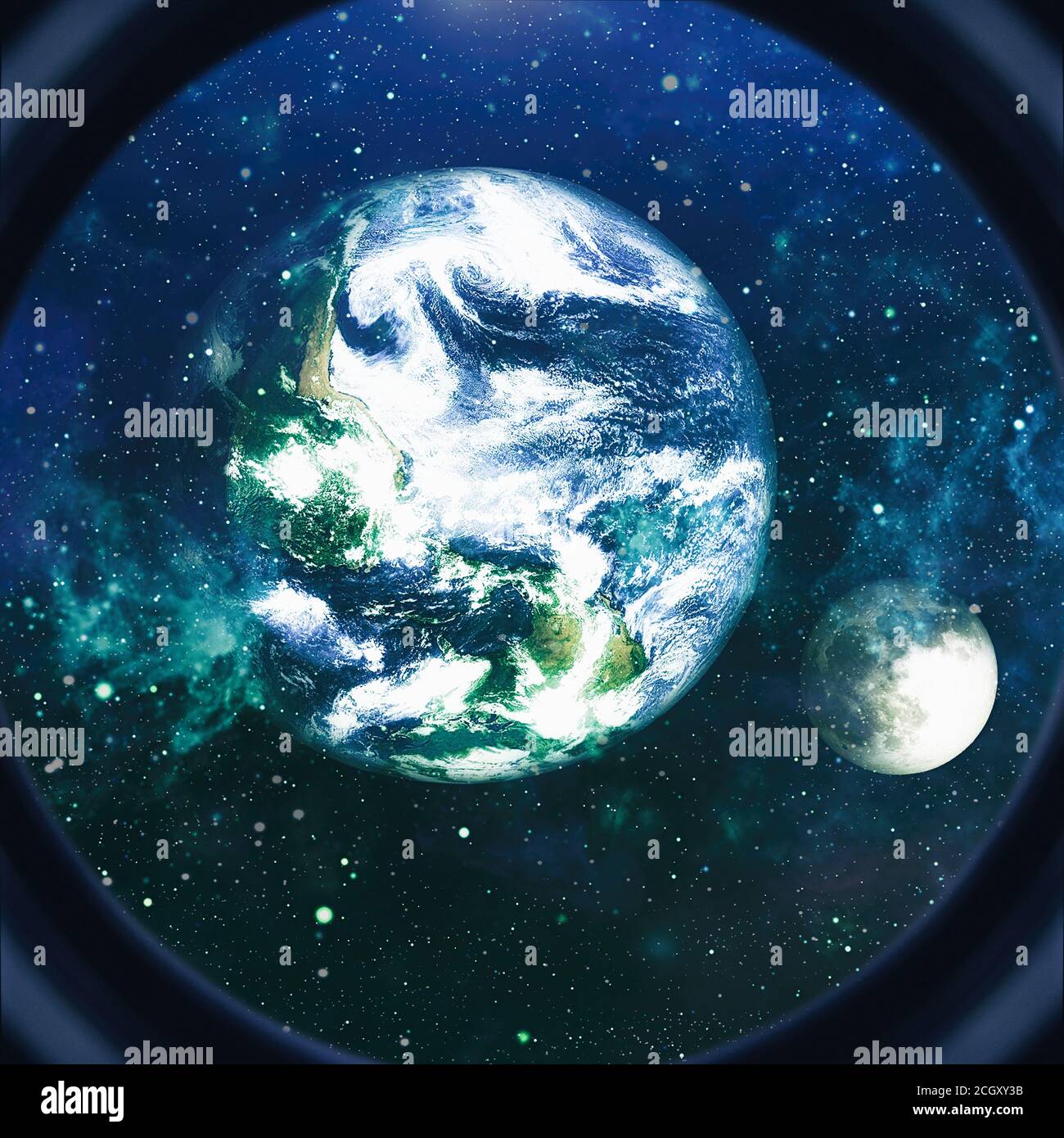 Viste generali di Mir sopra l'orizzonte della Terra, Vista d'insieme Stazione spaziale durante il flyaround. Foto Stock