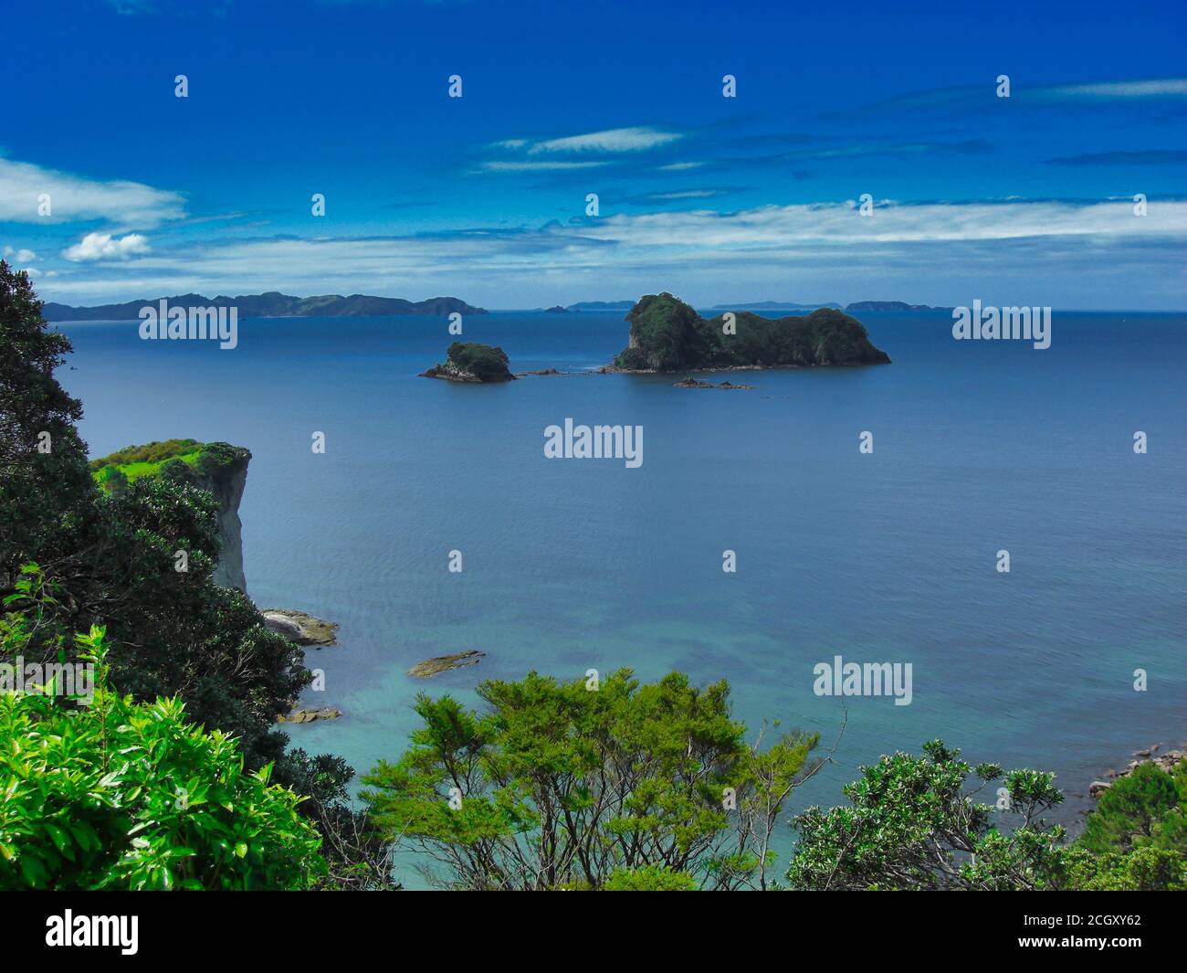 Vista della costa, penisola di Coromandel, Isola del Nord, Nuova Zelanda. Foto Stock