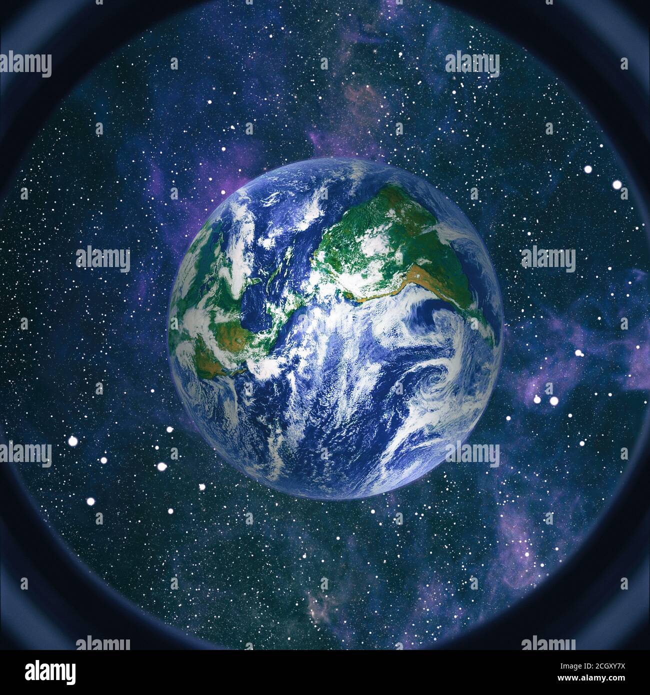 Viste generali di Mir sopra l'orizzonte della Terra, Vista d'insieme Stazione spaziale durante il flyaround. Foto Stock