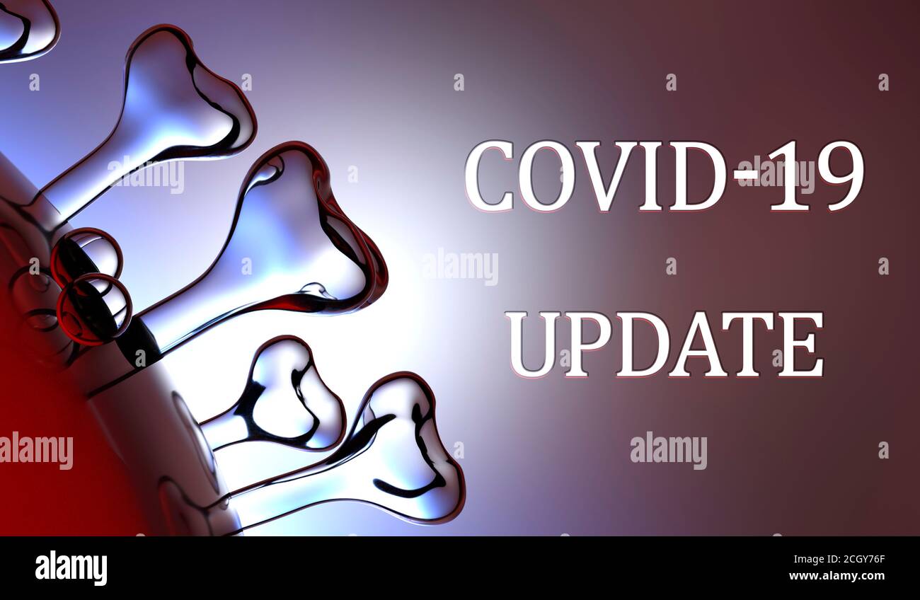 Primo piano del coronavirus 2019 Molecule-NCoV. Un banner che dice Update Covid-19. Rendering 3D Foto Stock