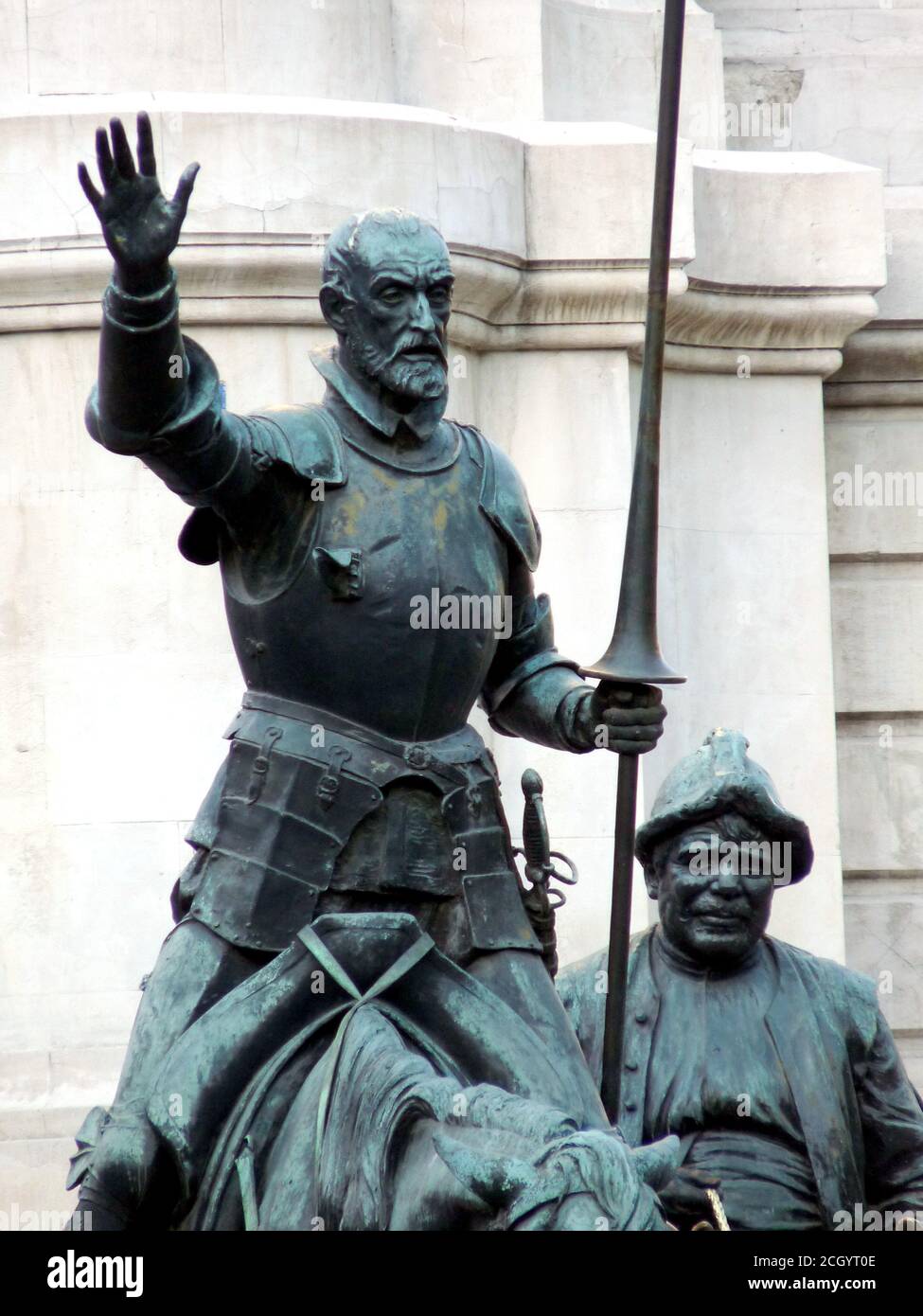 Primo piano di Don Chisciotte e della statua di Sancho Panza, Madrid, Spagna Foto Stock