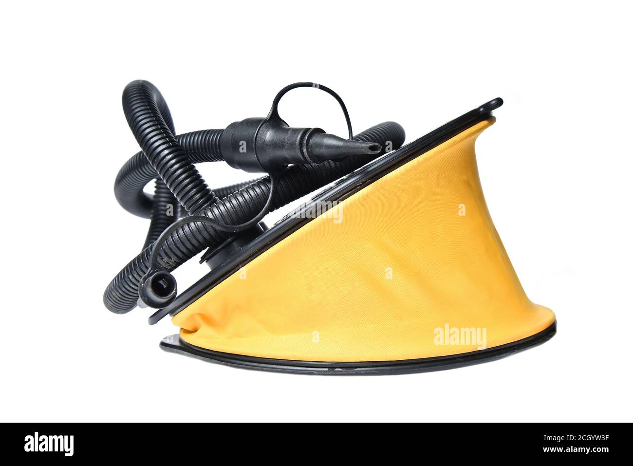Pompa a pedale dell'imbarcazione. Utensile per pompa ad aria per i piedi. Foto Stock