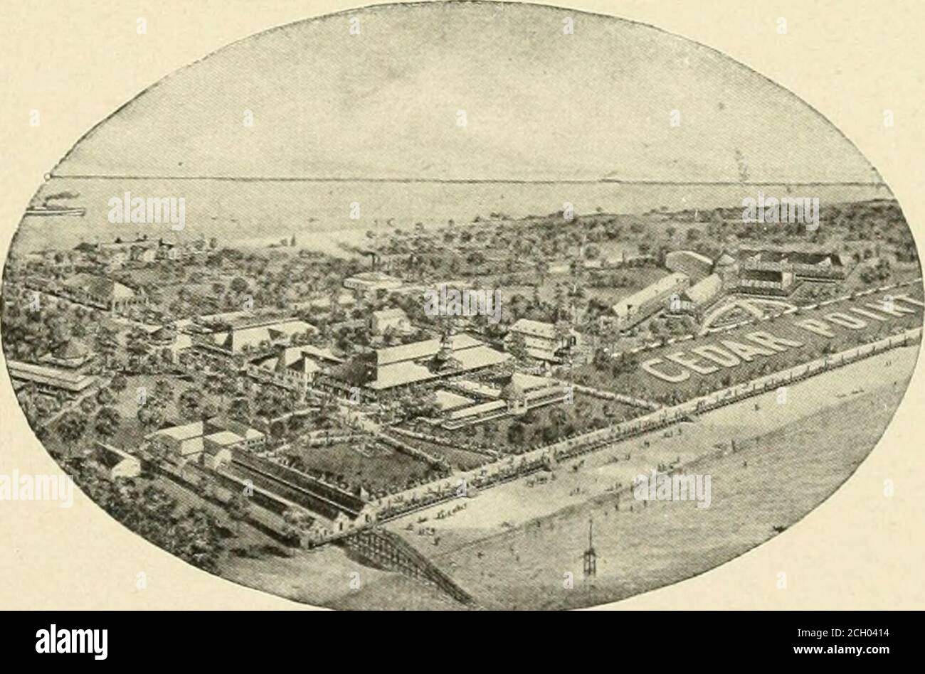 . Libro del blu reale. Insuperabile da ogni località estiva. Gli hotel sono grandi e completamente attrezzati, il più esteso dei quali è il Breakers, con ogni moderna atmosfera. Copre un'area di oltre sei acri di terreno e contiene quasi 700 camere esterne, tutte che offrono una vista senza ostacoli della spiaggia balneabile e del Lago Erie. La dependance Breakers e la Casa Bianca sono due hotel commodiousand ben arredati, in aggiunta towhich ci sono molti cottage accoglienti, che rendono le case estive più attraenti. Cedar Point è facilmente raggiungibile dai punti di accesso sulla Baltimore & Ohio Railroadvia SA Foto Stock